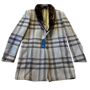 Sayki NWT plaid overcoat faux fur neckline size XXL $399